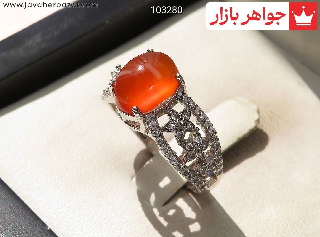 انگشتر نقره عقیق یمنی قرمز طرح کیمیا زنانه