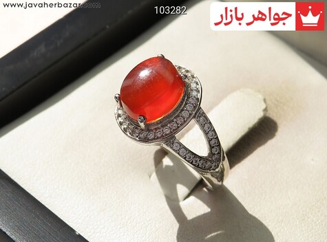 انگشتر نقره عقیق یمنی قرمز طرح ترنم زنانه
