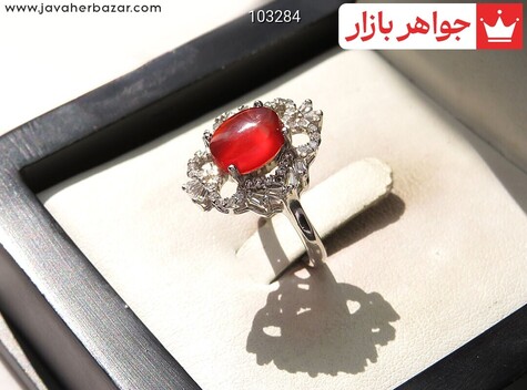 انگشتر نقره عقیق یمنی قرمز طرح نازگل زنانه