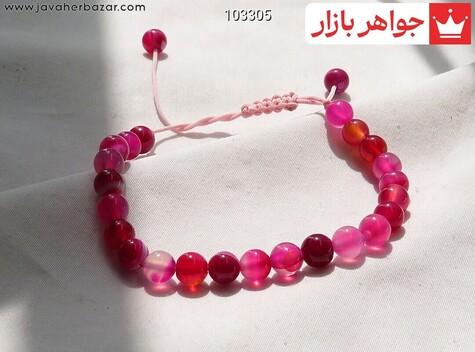 دستبند سنگی عقیق صورتی - 103305