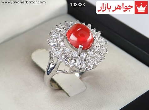 انگشتر نقره عقیق یمنی قرمز طرح خاتون زنانه - 103333