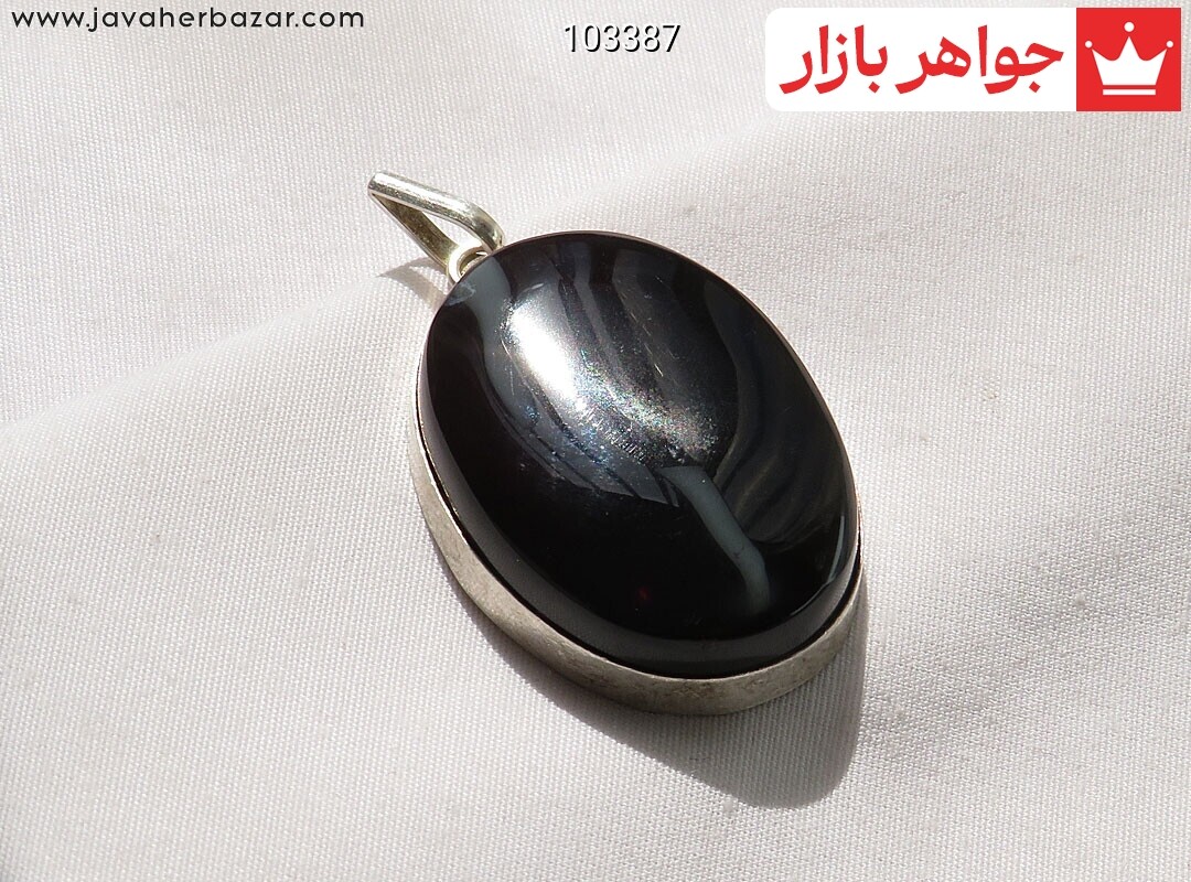 پلاک نقره عقیق سیاه