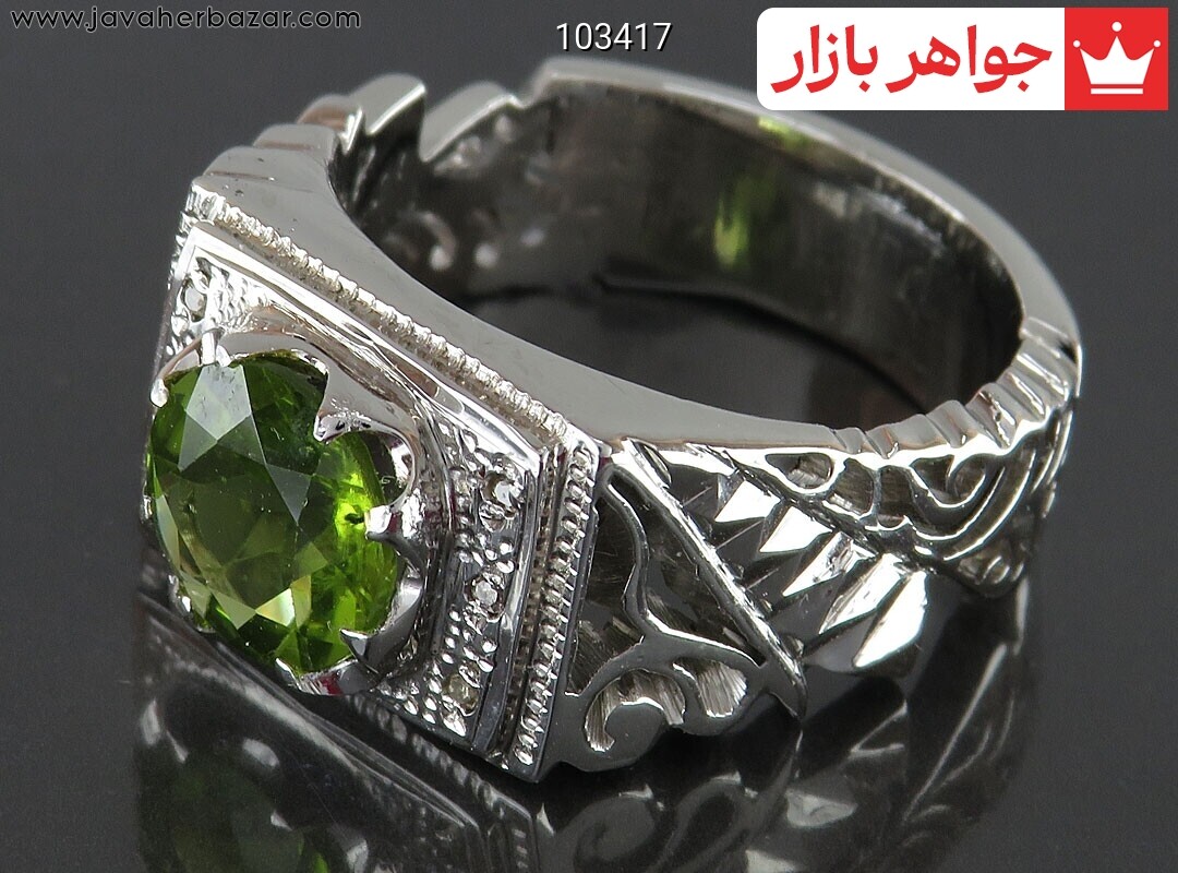 انگشتر نقره زبرجد اشرافی مردانه دست ساز با برلیان اصل