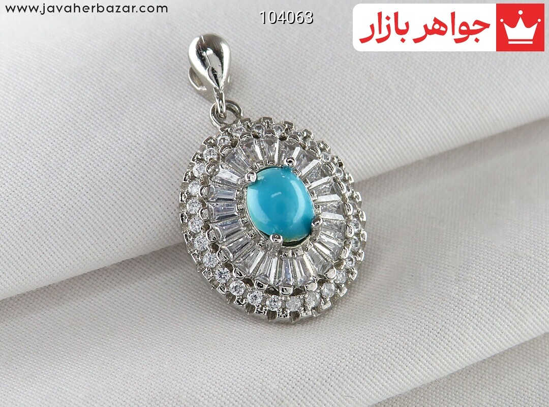 آویز نقره فیروزه کرمانی طرح خورشید