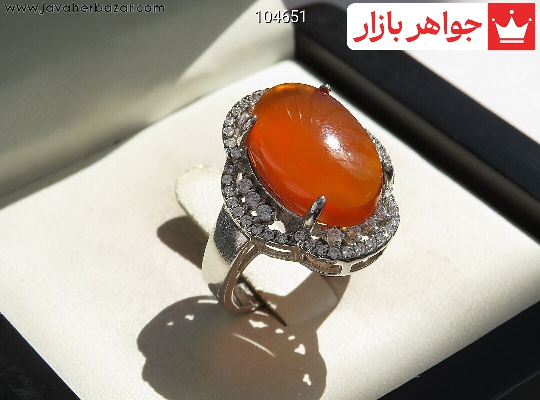 انگشتر نقره عقیق یمنی نارنجی طرح سارا زنانه