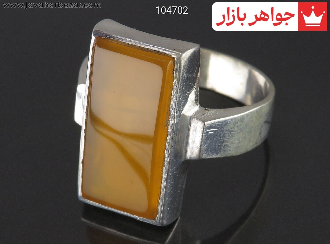 انگشتر نقره عقیق زرد کشیده مردانه به همراه حرز امام جواد
