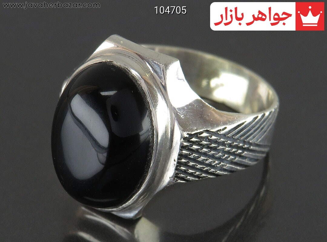 انگشتر نقره عقیق سیاه خوش تراش مردانه به همراه حرز امام جواد