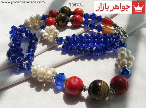 سینه ریز چشم ببر و مروارید و عقیق و مرجان و کریستال درشت خاص - 104774