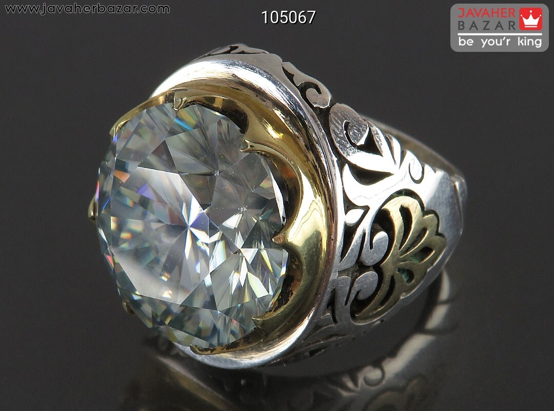 انگشتر نقره موزانایت الماس تراش مردانه