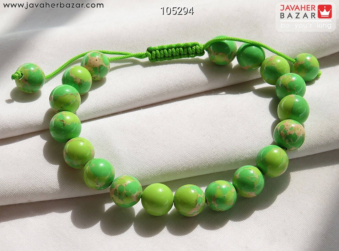 دستبند سنگی فیروزه آفریقایی سبز جذاب رنگ تقویت شده
