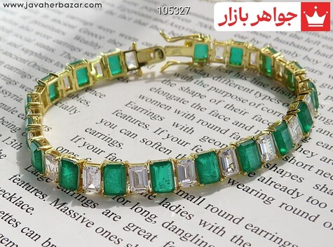 دستبند نقره زمرد تریپلت فاخر زنانه - 105327