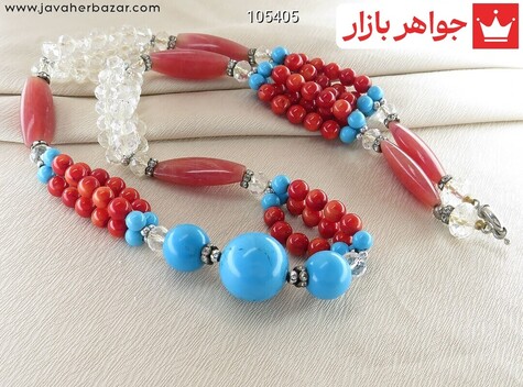 سینه ریز مرجان و جید و کریستال فیروزه سنتاتیک - 105405