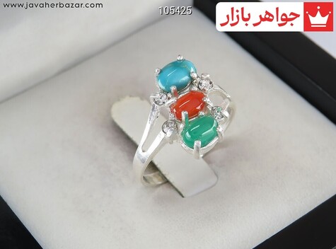 انگشتر نقره عقیق و فیروزه نیشابوری طرح مهدیس زنانه - 105425