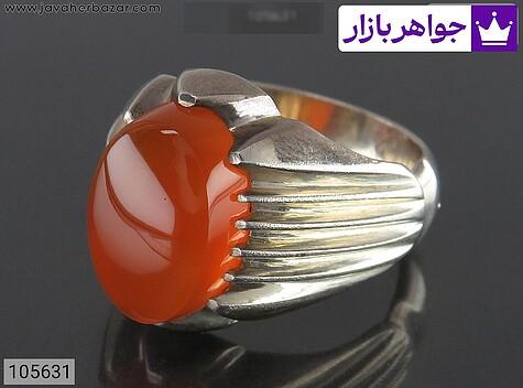 انگشتر نقره عقیق یمنی نارنجی دور چنگ مردانه - 105631