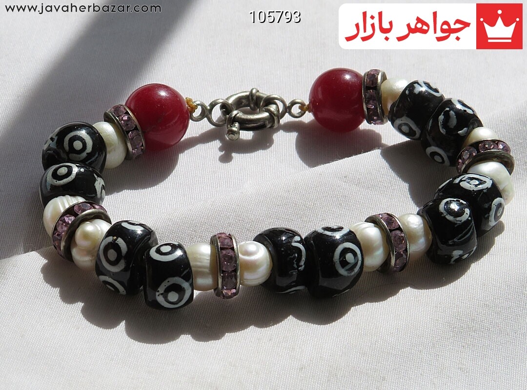 دستبند سنگی مروارید مهره تزئینی
