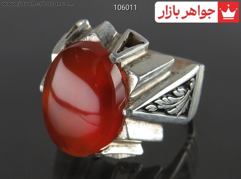 انگشتر نقره عقیق یمنی قرمز سرخ فاخر رکاب چنگی اره کاری مردانه