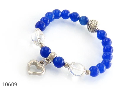 دستبند جید آبی زیبا آویز قلب زنانه - 10609