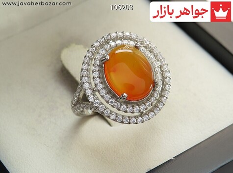انگشتر نقره عقیق یمنی نارنجی طرح خورشید زنانه