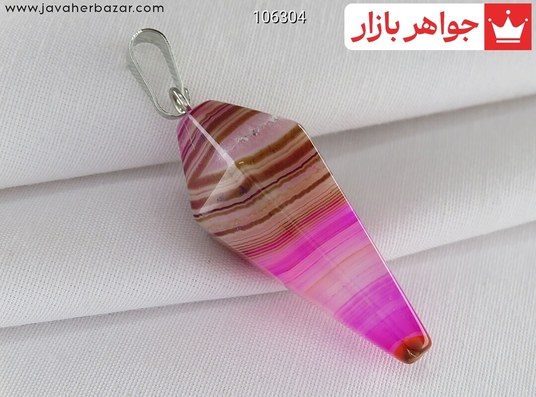 آویز عقیق صورتی طرح منشوری