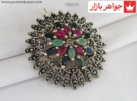 مدال نقره زمرد و یاقوت طرح خورشید - 106314