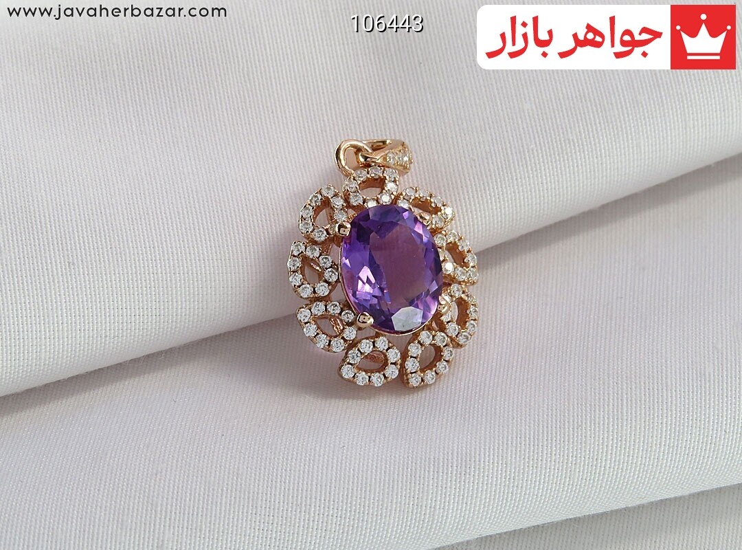 گردنبند نقره آمتیست طرح بنفشه