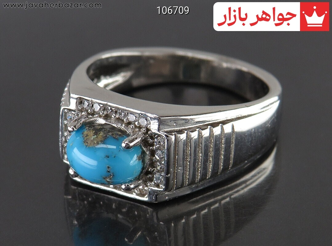 انگشتر نقره فیروزه نیشابوری خوش طرح مردانه