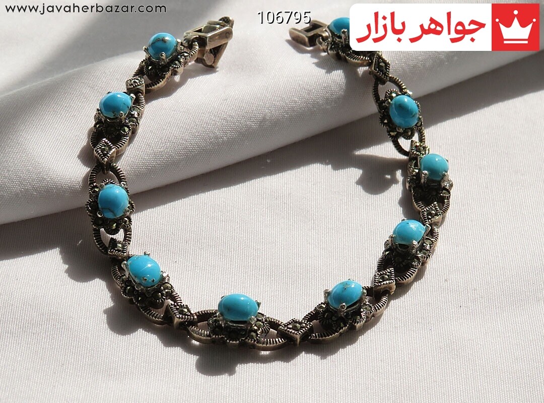 دستبند نقره فیروزه نیشابوری اشرافی زنانه