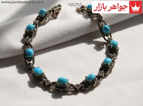 دستبند نقره فیروزه نیشابوری اشرافی زنانه - 106795