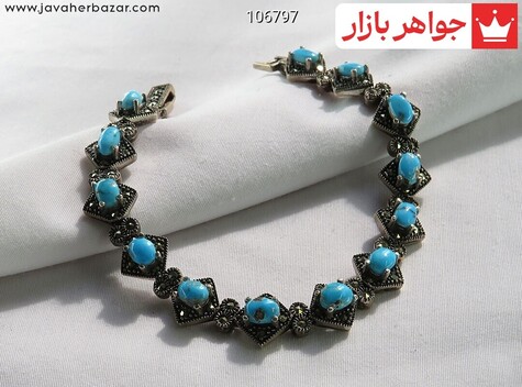 دستبند نقره فیروزه نیشابوری فاخر زنانه - 106797
