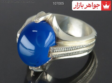 انگشتر نقره عقیق خراسان آبی رکاب چهار چنگ نجفی مردانه دست ساز - 107005