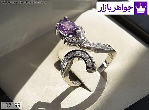 انگشتر فری سایز انگشتر نقره آمتیست طرح لاله زنانه فری سایز - 107199