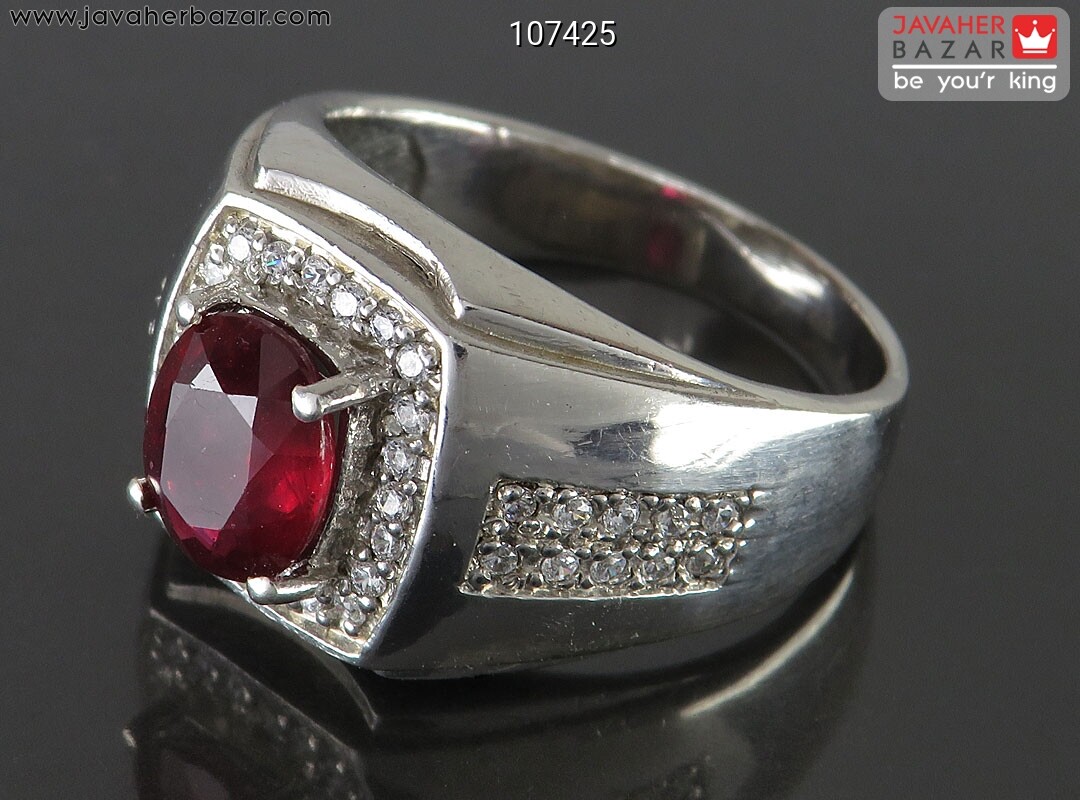 انگشتر نقره یاقوت آفریقایی قرمز سرخ الماس تراش مردانه