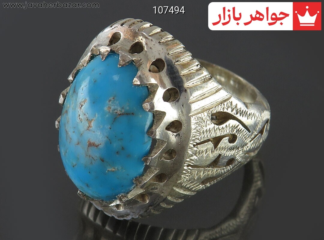 انگشتر نقره فیروزه مصری کم نظیر مردانه دست ساز