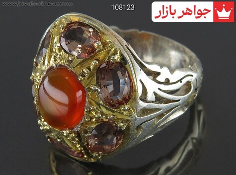 انگشتر نقره الکساندریت زولتانایت و عقیق یمنی جذاب مردانه دست ساز - 108123
