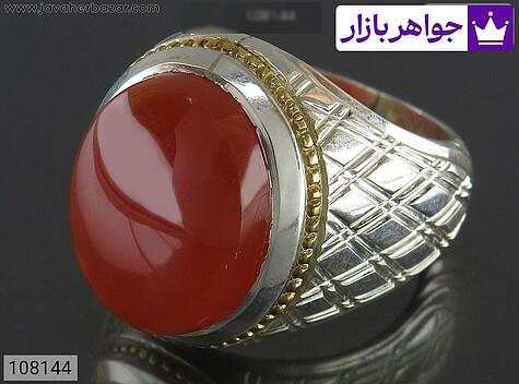 انگشتر نقره عقیق یمنی قرمز شیک مردانه دست ساز - 108144