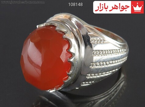 انگشتر نقره عقیق یمنی نارنجی خوشرنگ مردانه دست ساز