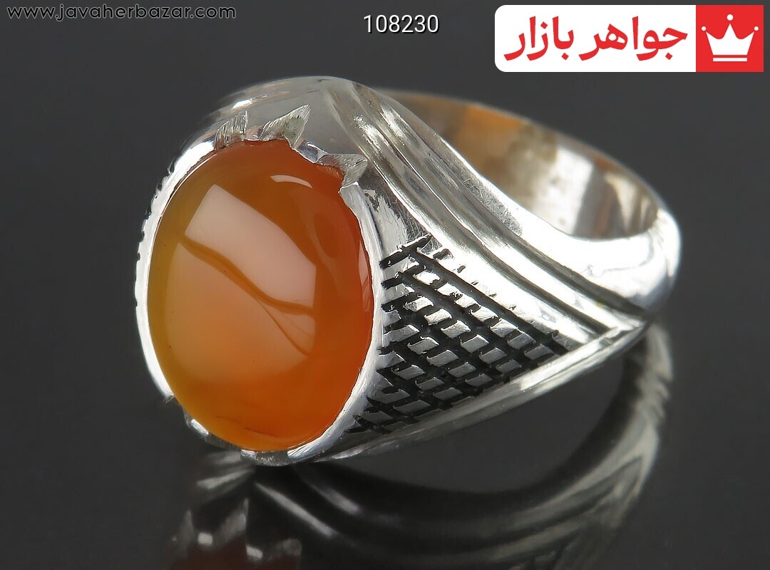 انگشتر نقره عقیق یمنی نارنجی شیک مردانه