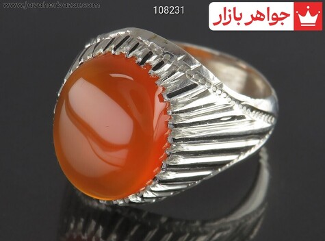 انگشتر نقره عقیق یمنی نارنجی دورچنگ مردانه
