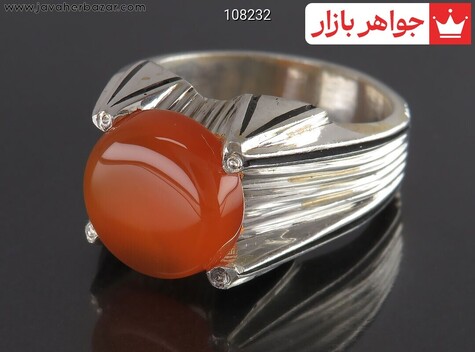 انگشتر نقره عقیق یمنی نارنجی چهارچنگ مردانه - 108232