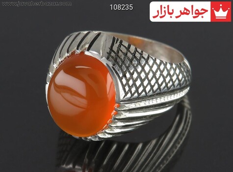 انگشتر نقره عقیق یمنی نارنجی زیبا مردانه