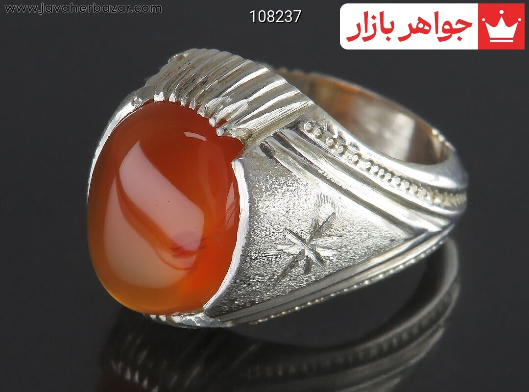 انگشتر نقره عقیق یمنی نارنجی حذاب مردانه