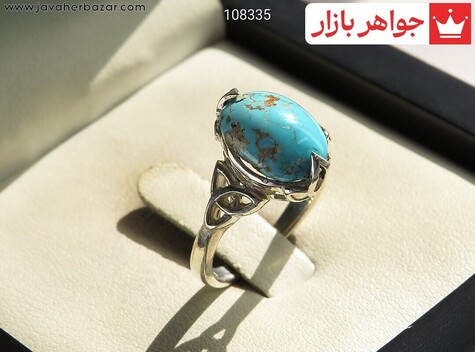 انگشتر نقره فیروزه نیشابوری دامله طرح سیمین زنانه - 108335