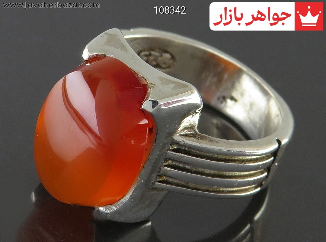 انگشتر نقره عقیق یمنی نارنجی لوکس مردانه
