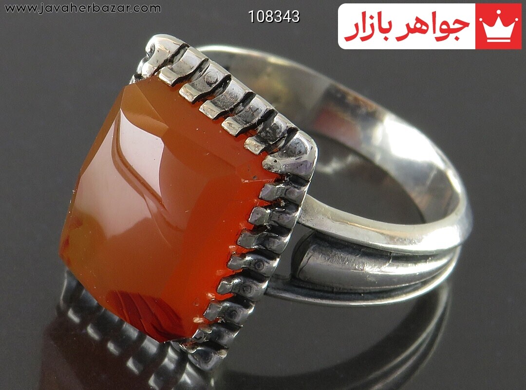 انگشتر نقره عقیق یمنی نارنجی خوش تراش مردانه