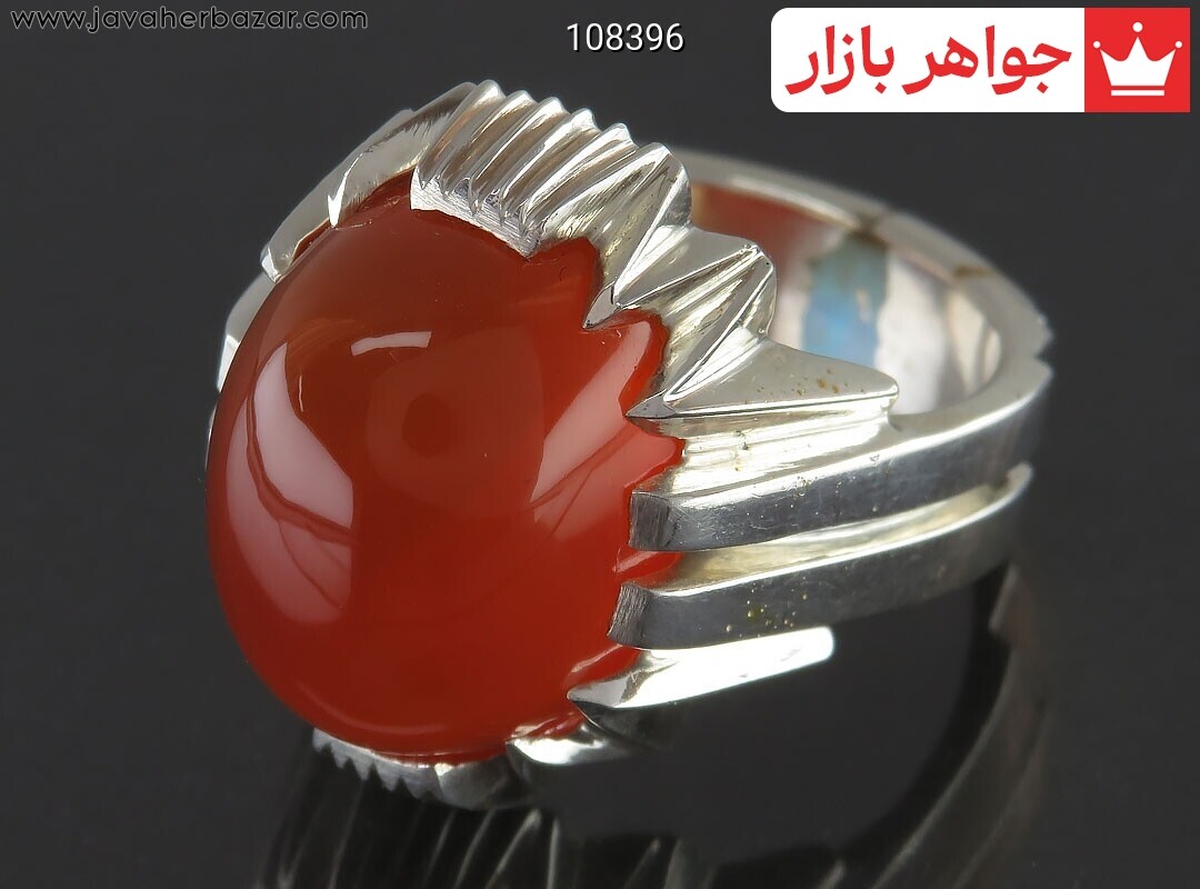 انگشتر نقره عقیق یمنی نارنجی دامله مردانه دست ساز