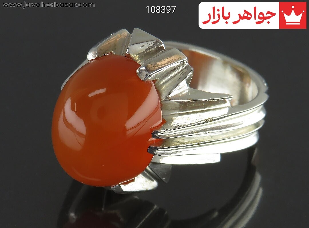 انگشتر نقره عقیق یمنی نارنجی دامله طرح سنتی مردانه دست ساز