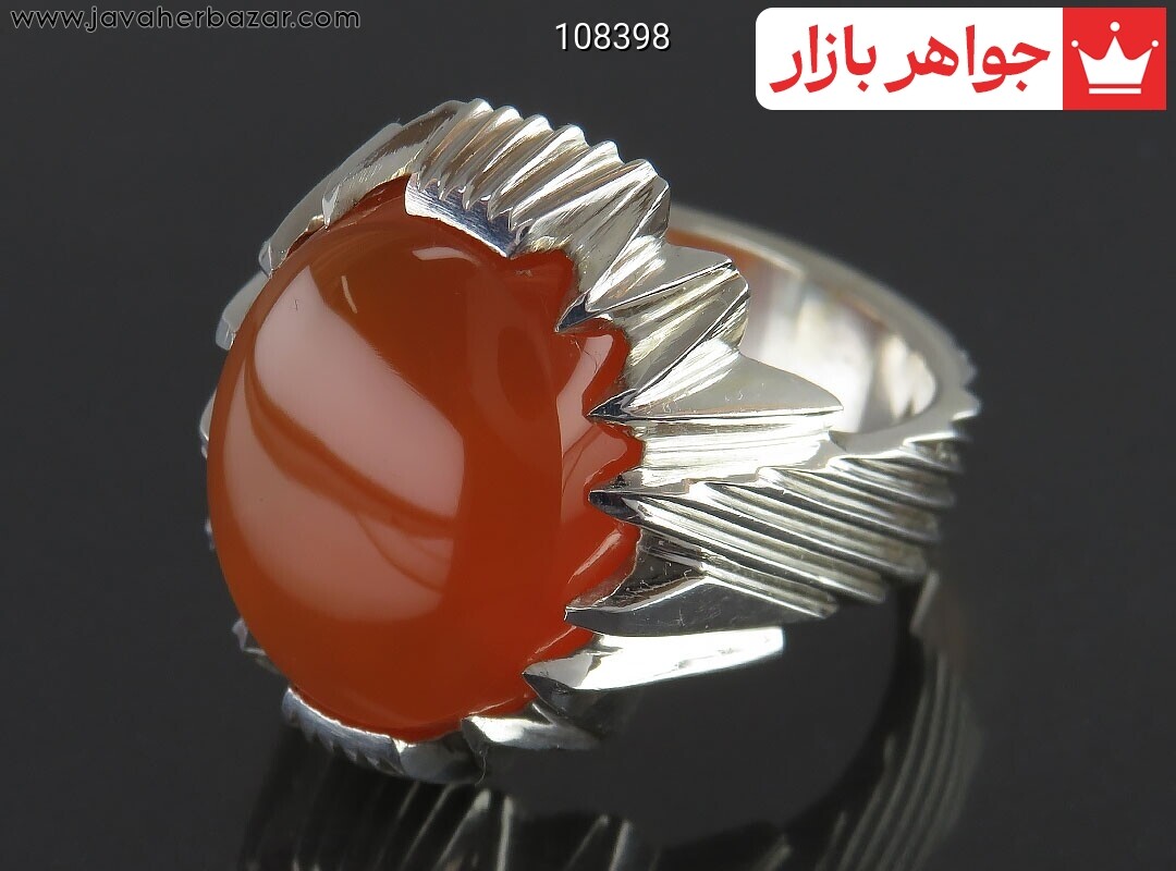 انگشتر نقره عقیق یمنی نارنجی کلاسیک مردانه دست ساز
