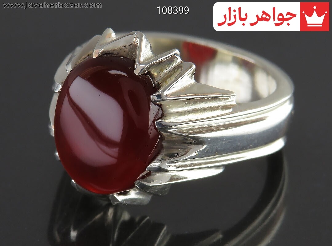 انگشتر نقره عقیق یمنی قرمز دورچنگ مردانه دست ساز