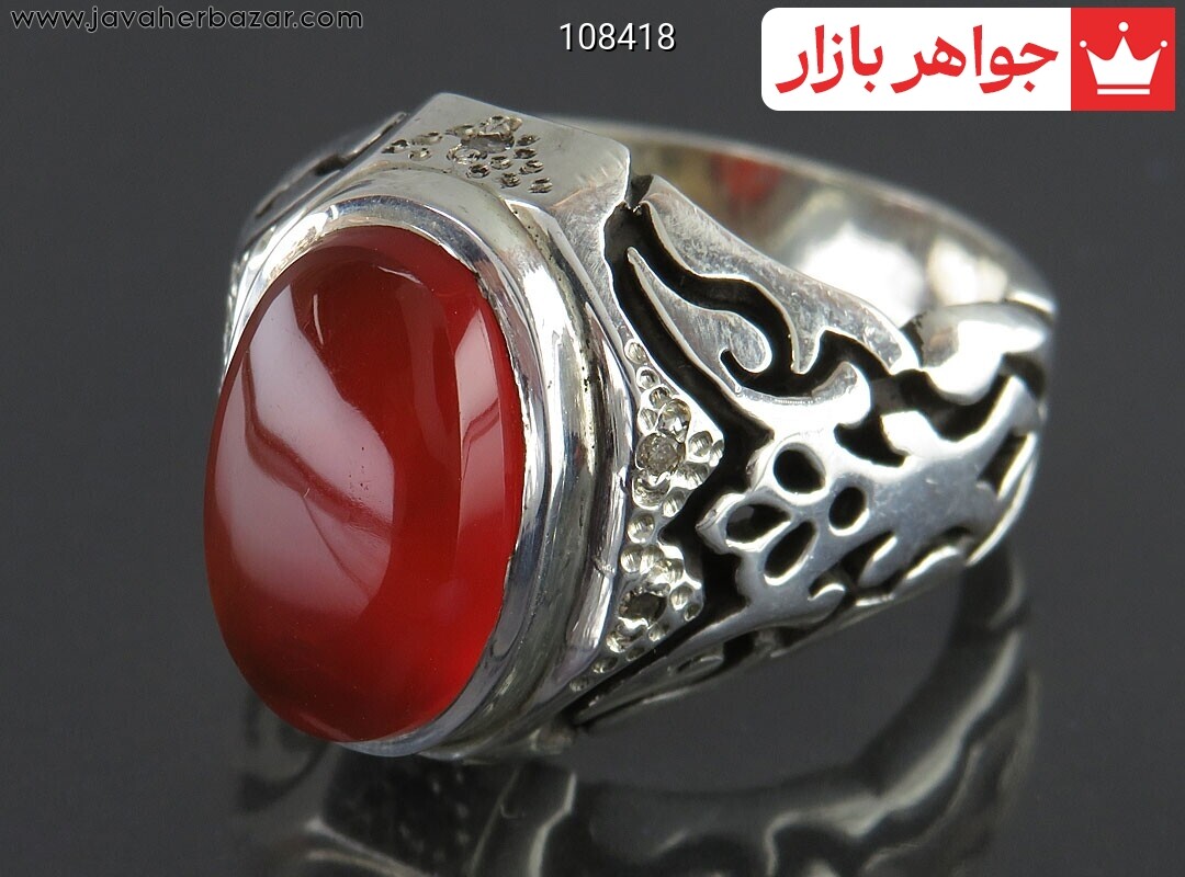 انگشتر نقره عقیق یمنی قرمز اشرافی مردانه دست ساز