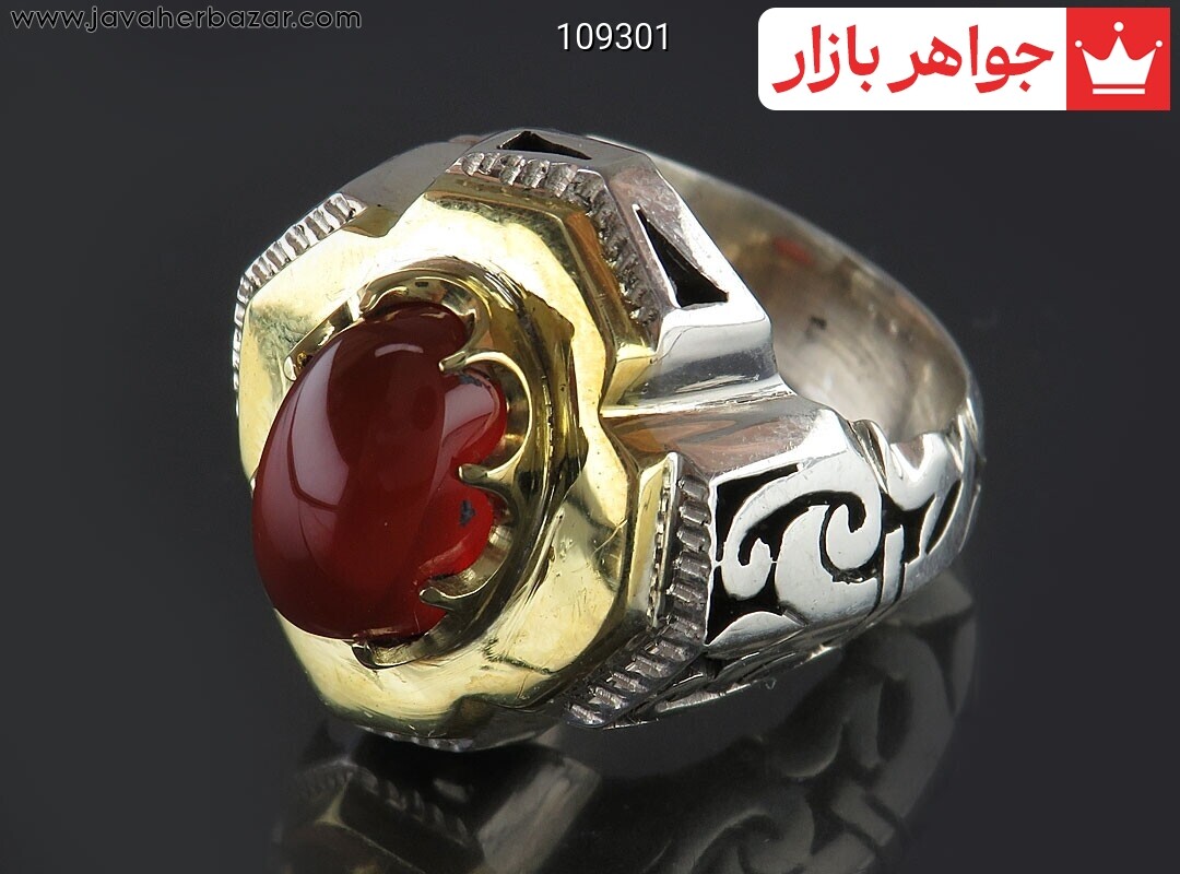 انگشتر نقره عقیق یمنی قرمز ارزشمند مردانه دست ساز